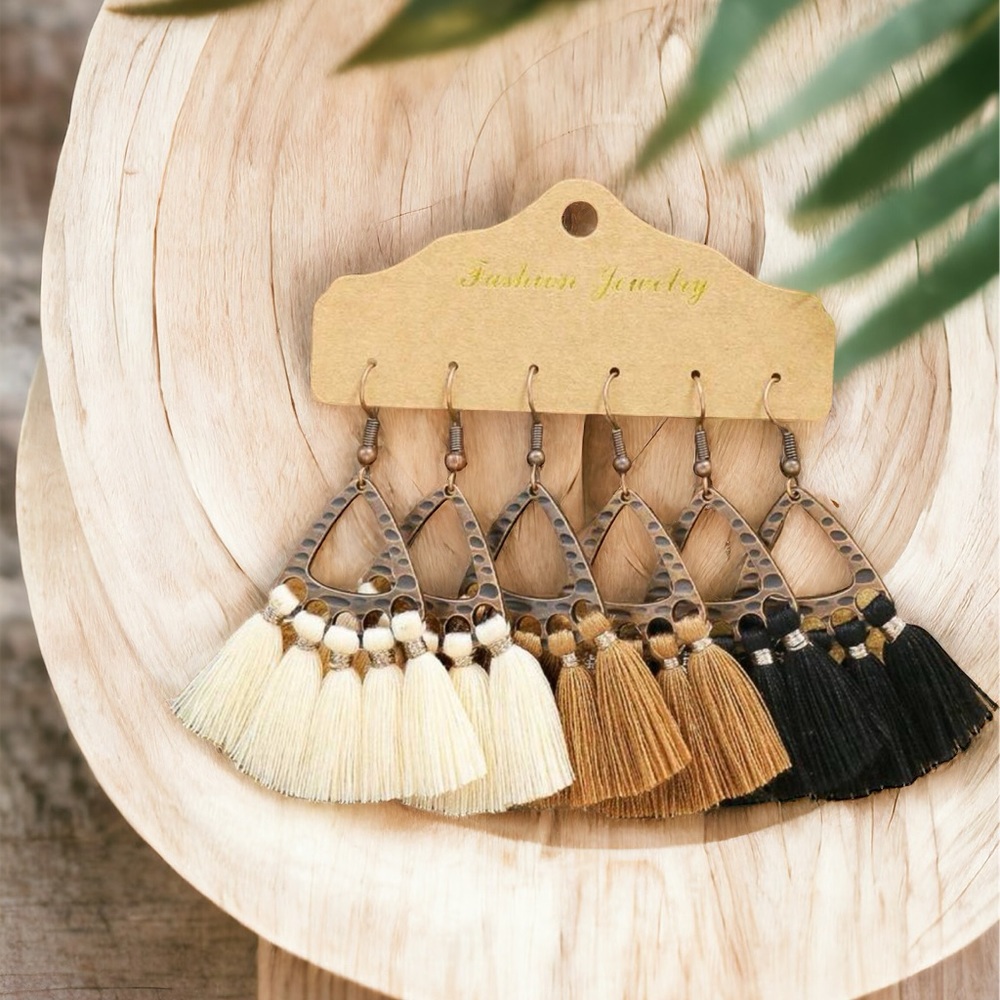 3pairs Bohemian Style Fan Earrings - Picture 2 of 2